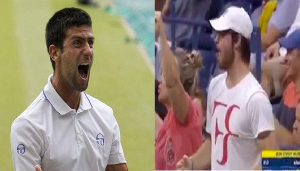 Navak Djokovic angry yells at a Roger Federer fan