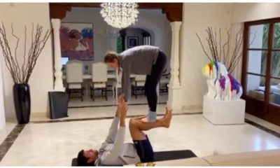 Novak Djokovic and wife stunt