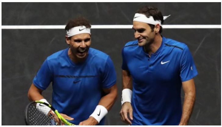 Rafael Nadal and Roger Federer smile