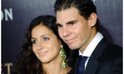 Rafael Nadal smiling with wife