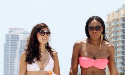 Serena Williams and friend walk the beach