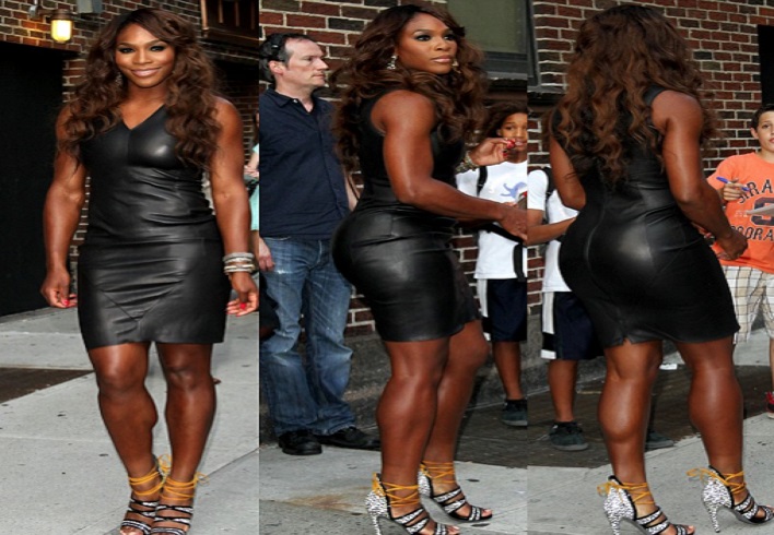 Serena Williams Skin Tight Black Leather Dress