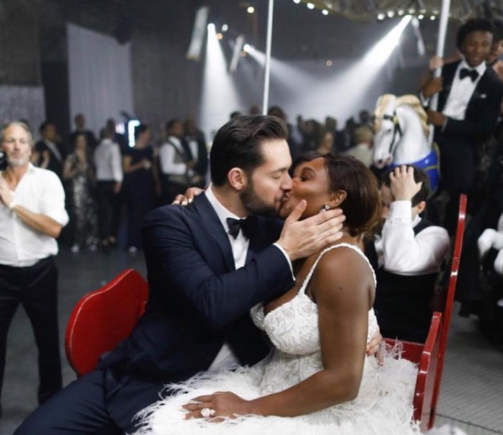 Serena Williams gets loving kisses from her new husband Alexis Ohanian at their wedding