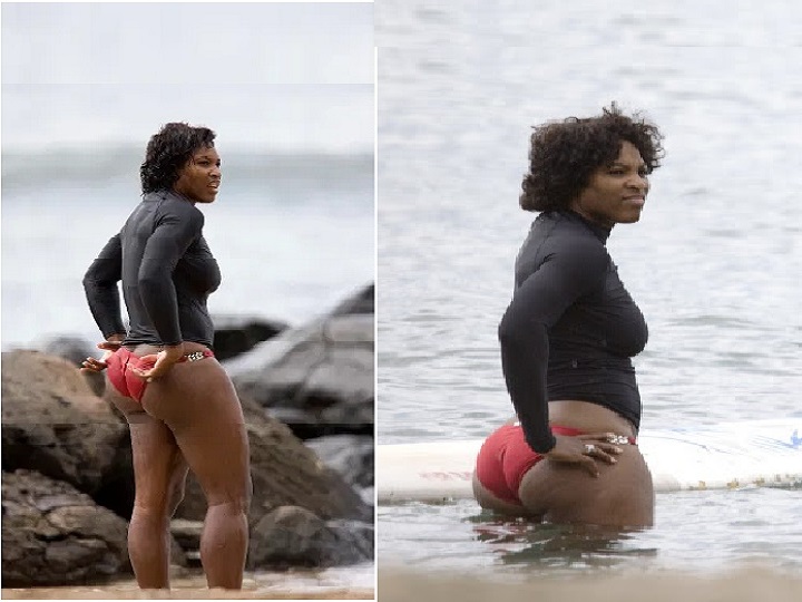Serena Williams surfs and baths