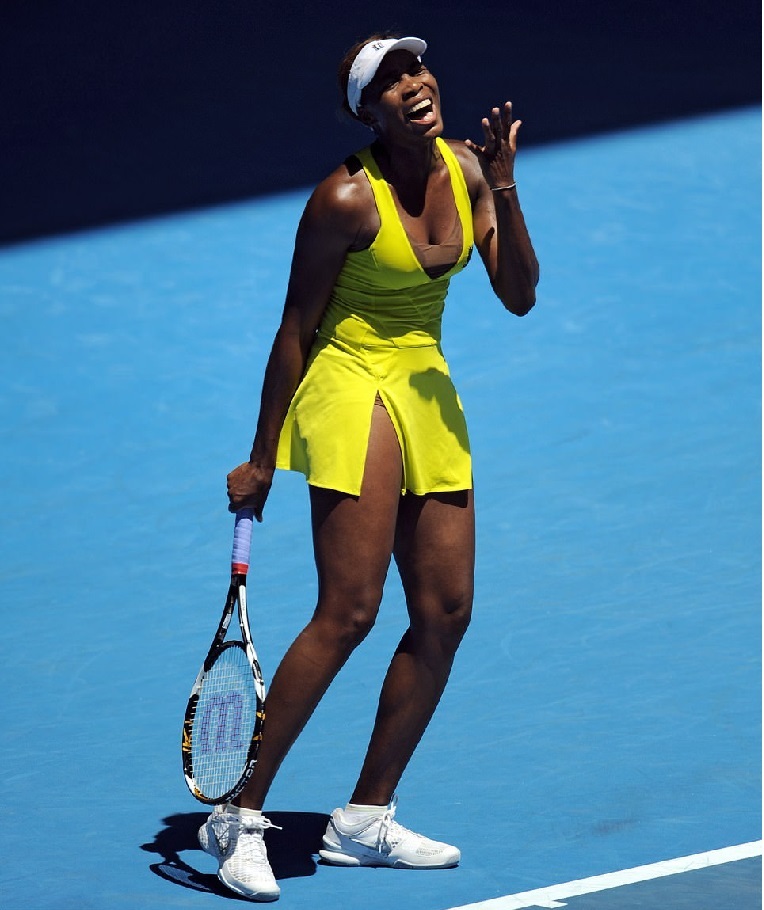 Serena Williams' older sister Venus Williams, wore a skin-tight yellow one-piece during her singles quarter-final match against China's Li Na, in 2010