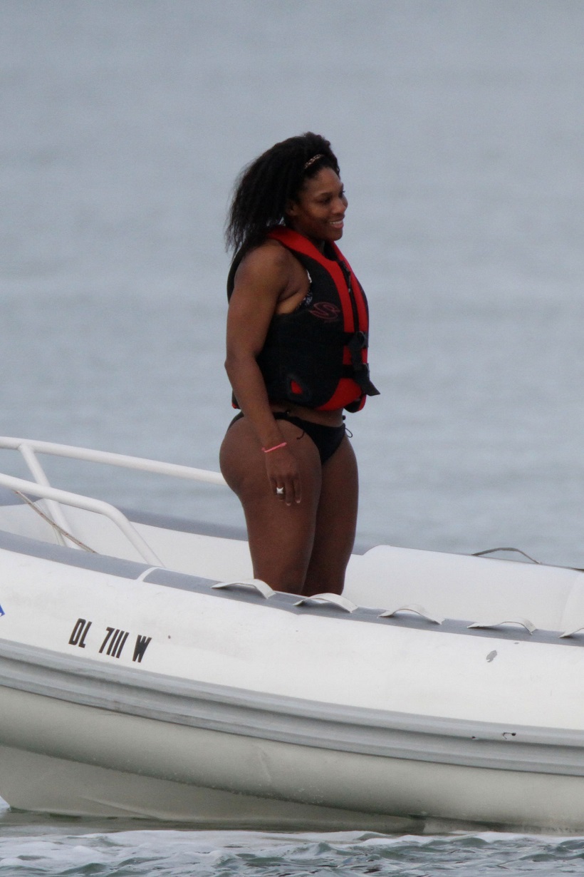 Serena Williams on a boat yacht at the beach