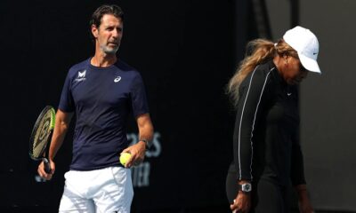 Serena Williams practices with Patrick Mouratoglou