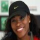 Serena Williams smiles, happy