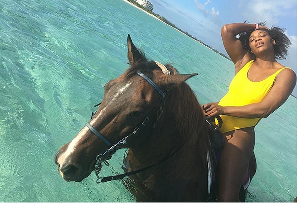Serena Williams Sits Poolside in a Bikini
