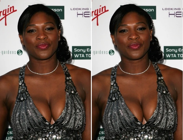 Serena Williams flaunts chest