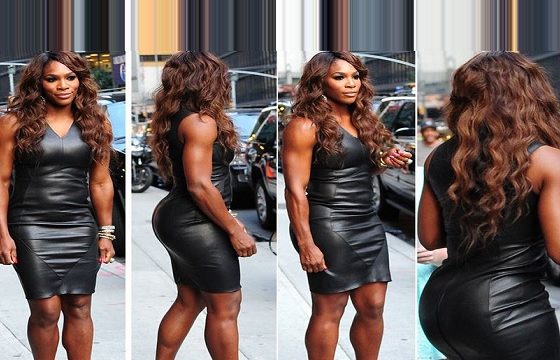 Serena Williams cute leather dress