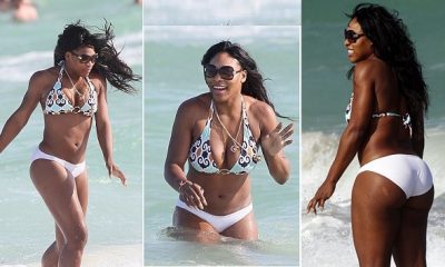 Serena Williams shows off her newly svelte bikini body as she braves the chilly Miami sea