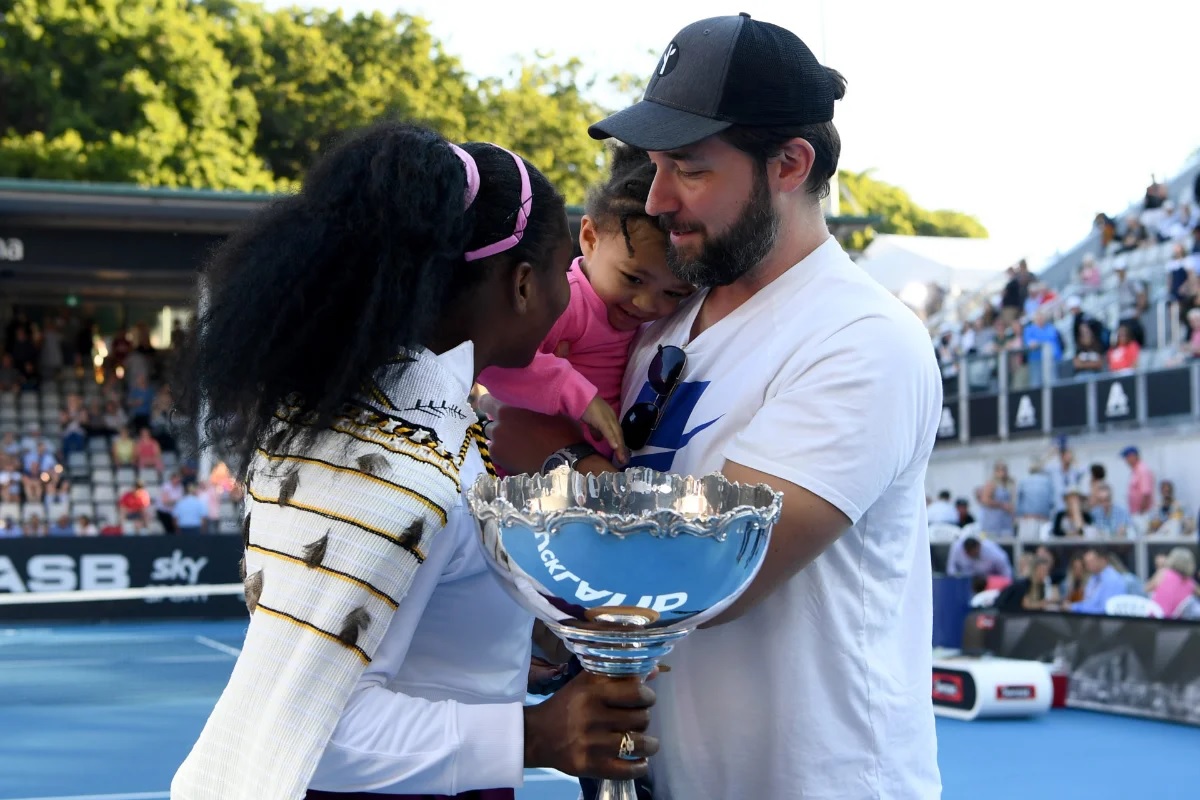 Alexis Olympia, daughter of Serena Williams and husband Alexis Ohanian congratulate Serena Williams after she won her final match against Jessica Pegula of USA