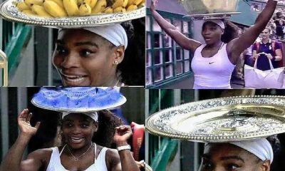 Funny: Serena William Hawking Plantain Chips, Pure Water with Her Trophy Tray