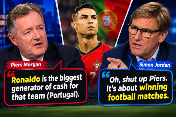 🚨🎙️ Piers Morgan: “Ronaldo is the biggest generator of cash for that team (Portugal). ” Simon Jordan: “Oh, shut up Piers. It’s about winning football matches.” 🚨🎙️ Piers Morgan: “Ronaldo is the biggest generator of cash for that team (Portugal). ” Simon Jordan: “Oh, shut up Piers. It’s about winning football matches.”