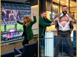 Taylor Swift Goes Viral Dancing to Ayra Starr’s “Hot Body” at the NFL Halftime Show, While Jason Kelce Shockingly Rips Off His Shirt—The Wild Moment Has the Internet in TOTAL MELTDOWN…