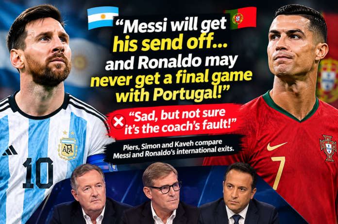 ā½ MESSI GETS HIS SEND-OFF⦠BUT WHAT ABOUT RONALDO? š¦š·šµš¹ Piers, Simon & Kaveh debate the very different endings to two legendary international careers. ā½ MESSI GETS HIS SEND-OFF⦠BUT WHAT ABOUT RONALDO? š¦š·šµš¹ Piers, Simon & Kaveh debate the very different endings to two legendary international careers.